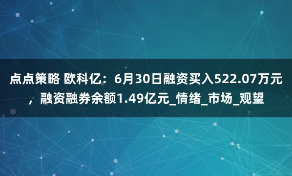 点点策略 欧科亿：6月30日融资买入522.07万元，融资融券余额1.49亿元_情绪_市场_观望