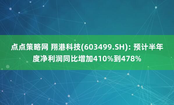 点点策略网 翔港科技(603499.SH): 预计半年度净利润同比增加410%到478%